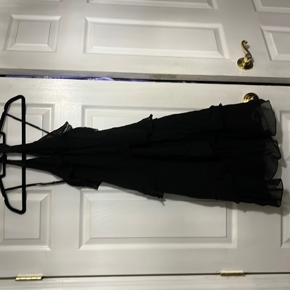 Black ruffled halter LBD